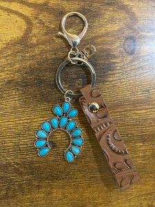 Leather and Turquoise Keychain